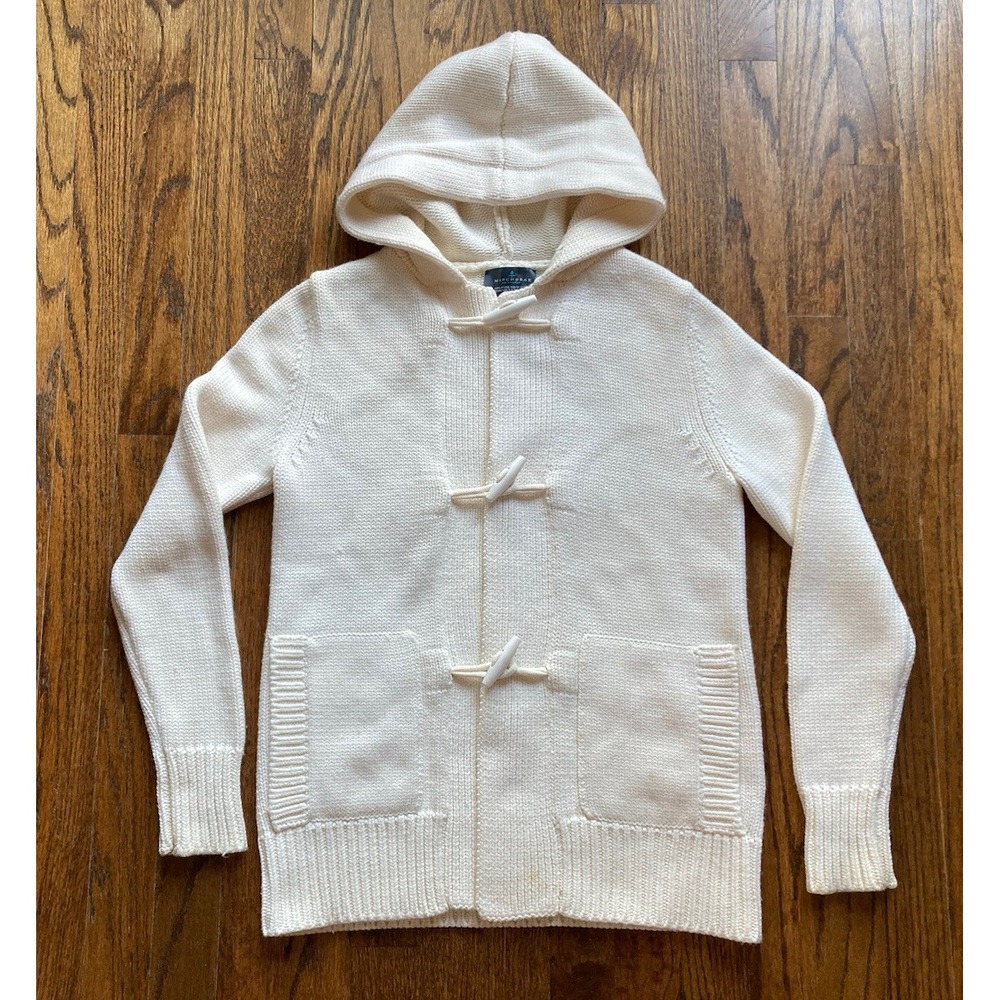 Marchbrae Edinburgh Wool Sweater Womens Small Hooded Cardigan Knit Ivory Heavy